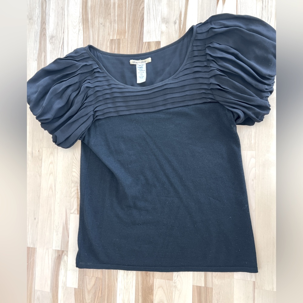 Alice & Olivia Silk cashmere mixed media top